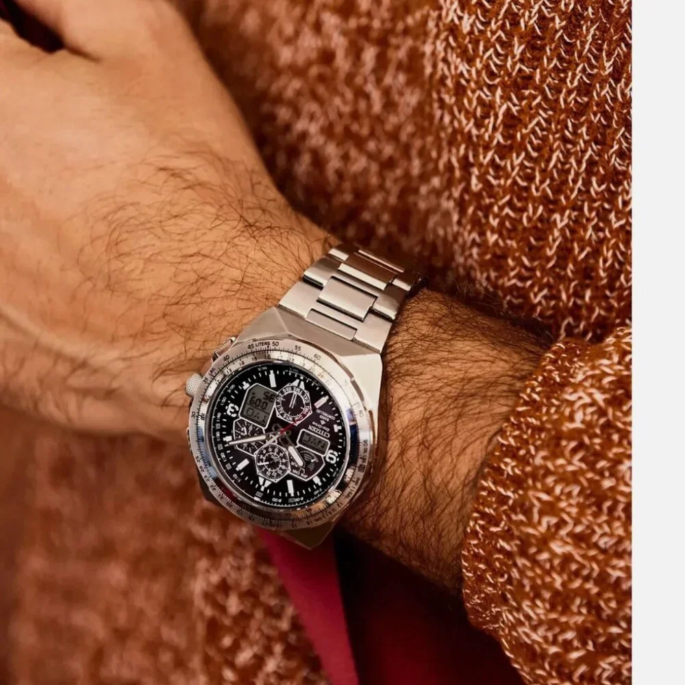 Citizen Men's Air Chronograph Calendar Eco-Drive Silver Watch 46 MM